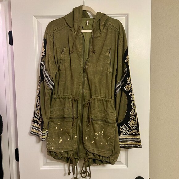 Anthropologie Free People 'Quills' Green Military Parka Coat Jacket - Picture 2 of 7